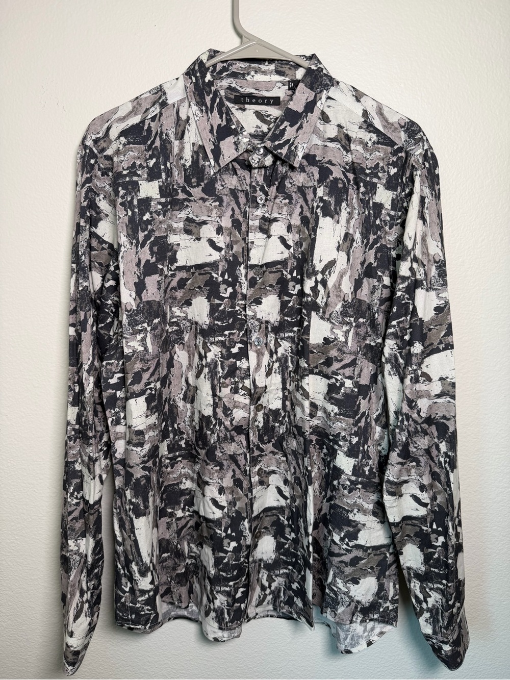 Theory Abstract Brushstroke Button-Up Shirt 100% Cotton Size XL